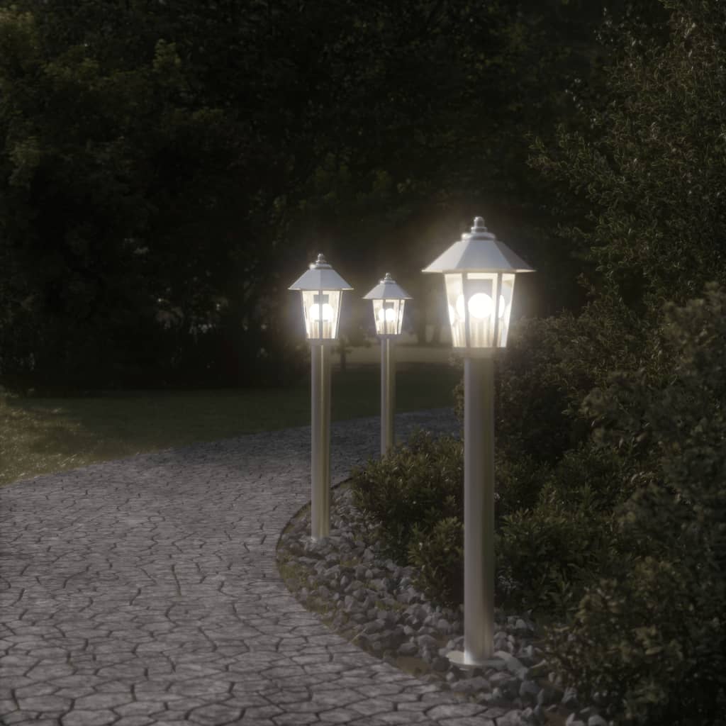 Lampada Da Terra Per Esterni In Acciaio Inox Argento