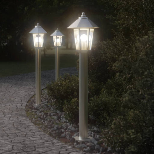 Lampada Da Terra Per Esterni In Acciaio Inox Argento