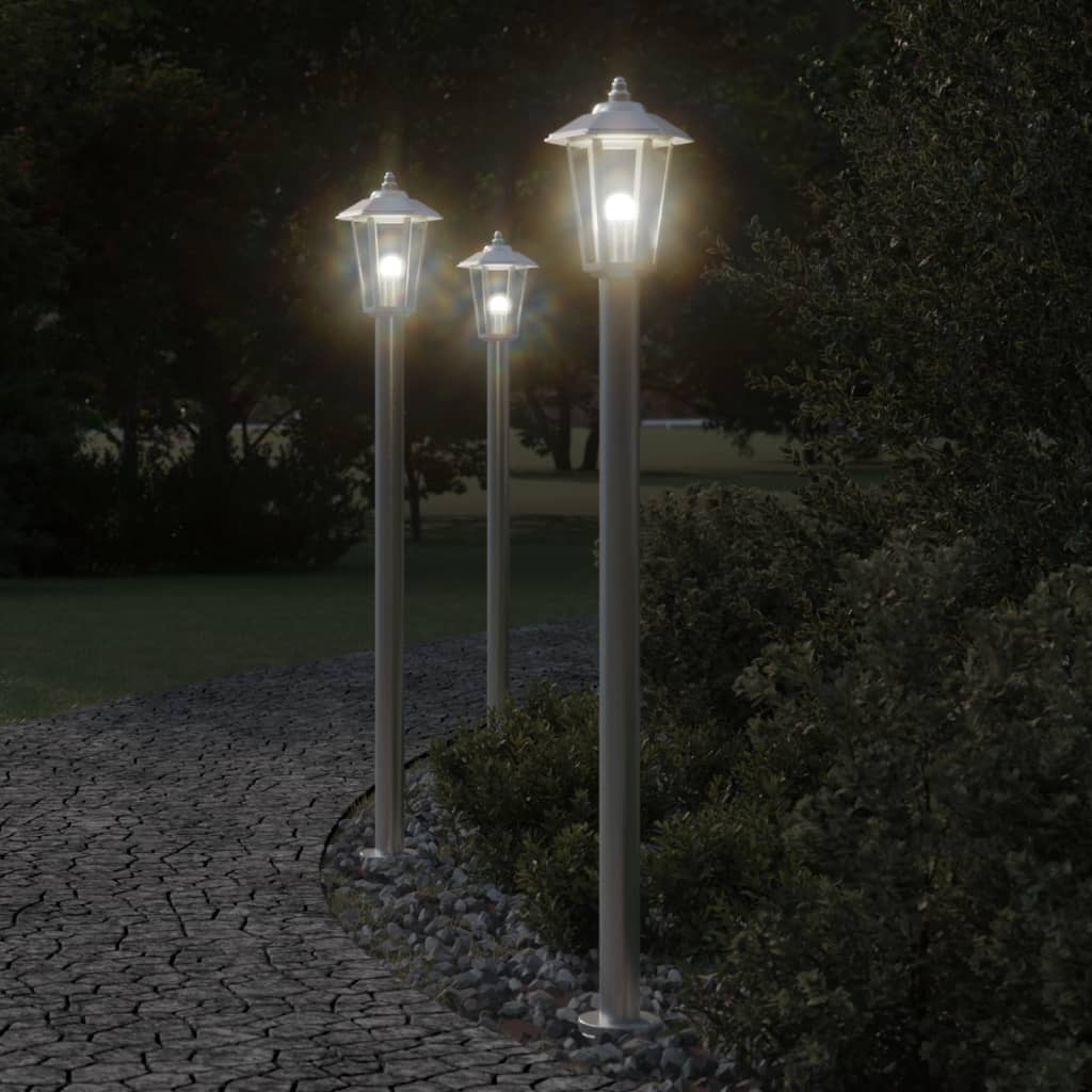 Lampada Da Terra Per Esterni In Acciaio Inox Argento