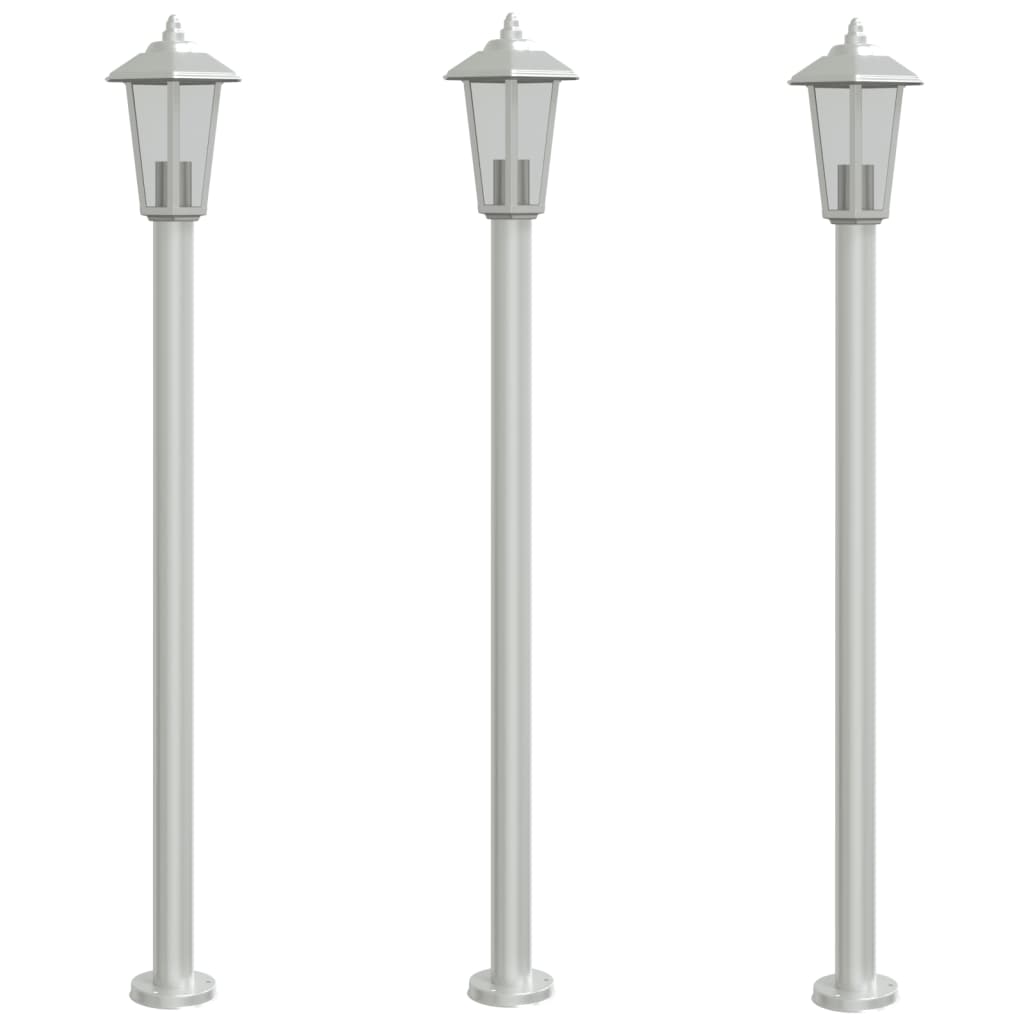 Lampade Da Terra Per Esterni 3 Pz 120Cm In Acciaio Inox Argento