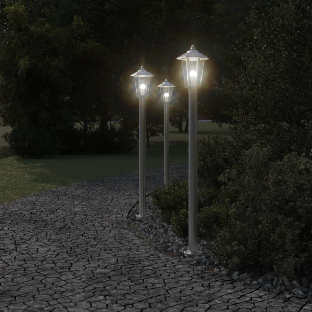 Lampade Da Terra Per Esterni 3 Pz 120Cm In Acciaio Inox Argento
