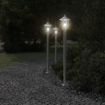 Lampade Da Terra Per Esterni 3 Pz 120Cm In Acciaio Inox Argento