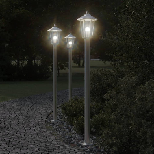 Lampade Da Terra Per Esterni 3 Pz 120Cm In Acciaio Inox Argento