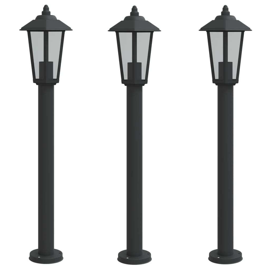 Lampade Da Terra Per Esterni 3 Pz Nere In Acciaio Inox Nero