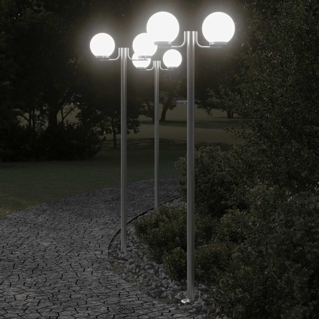 Lampade Da Terra Per Esterni 2Pz Argento 215Cm In Acciaio Inox