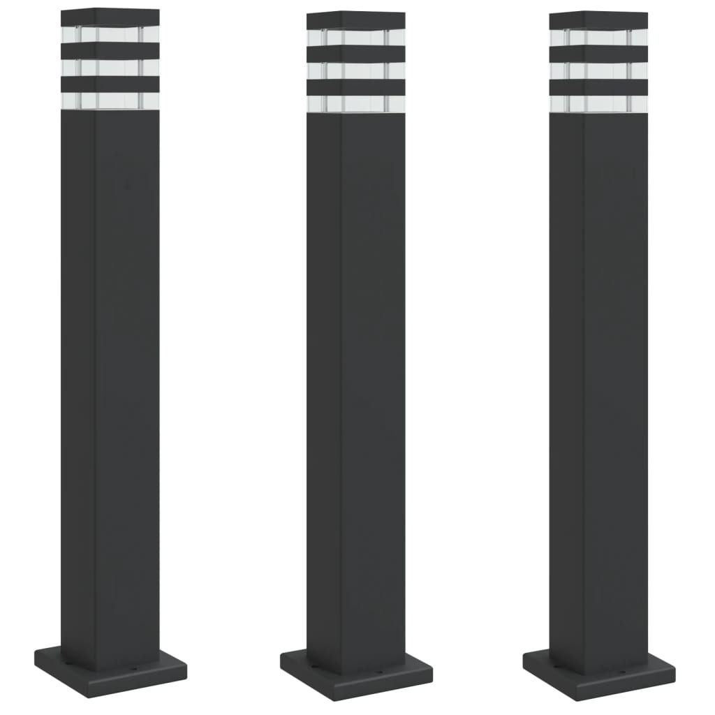 Lampade Da Terra Per Esterni 3Pz Nere In Alluminio Argento 80 Cm