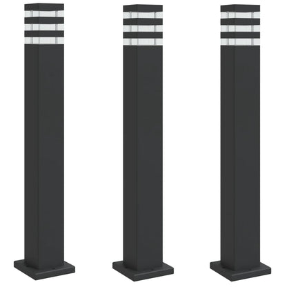 Lampade Da Terra Per Esterni 3Pz Nere In Alluminio Argento 80 Cm