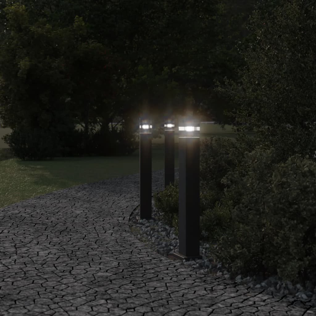 Lampade Da Terra Per Esterni 3Pz Nere In Alluminio Argento 80 Cm