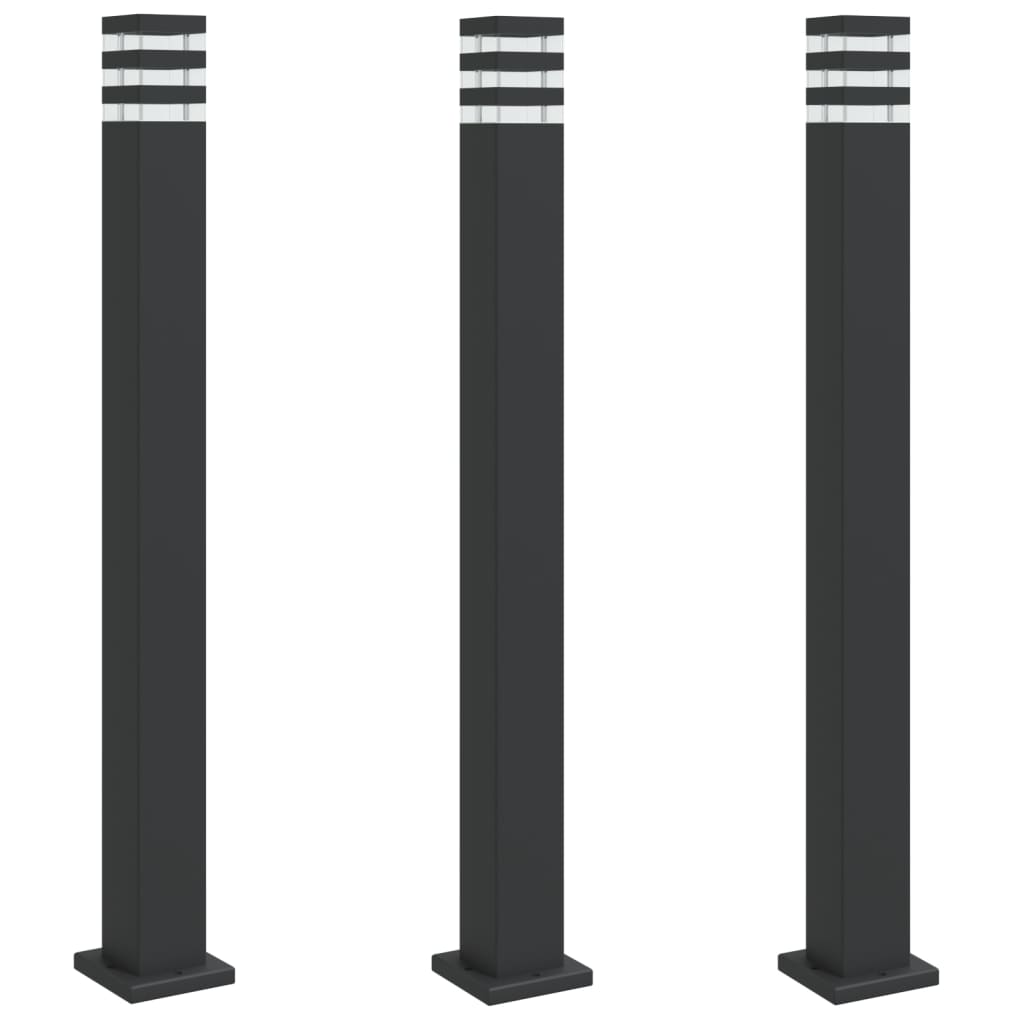 Lampade Da Terra Per Esterni 3Pz Nere In Alluminio 110 Cm