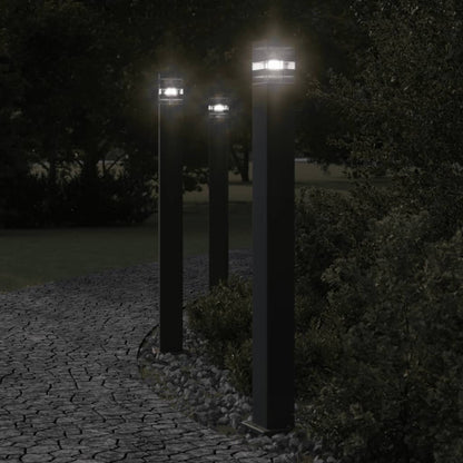 Lampade Da Terra Per Esterni 3Pz Nere In Alluminio 110 Cm