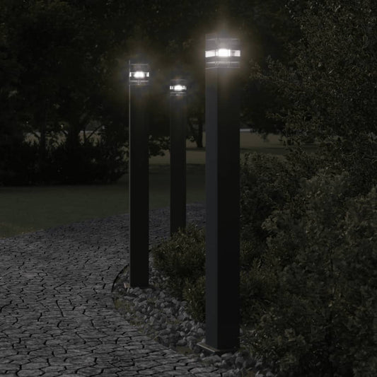 Lampade Da Terra Per Esterni 3Pz Nere In Alluminio 110 Cm
