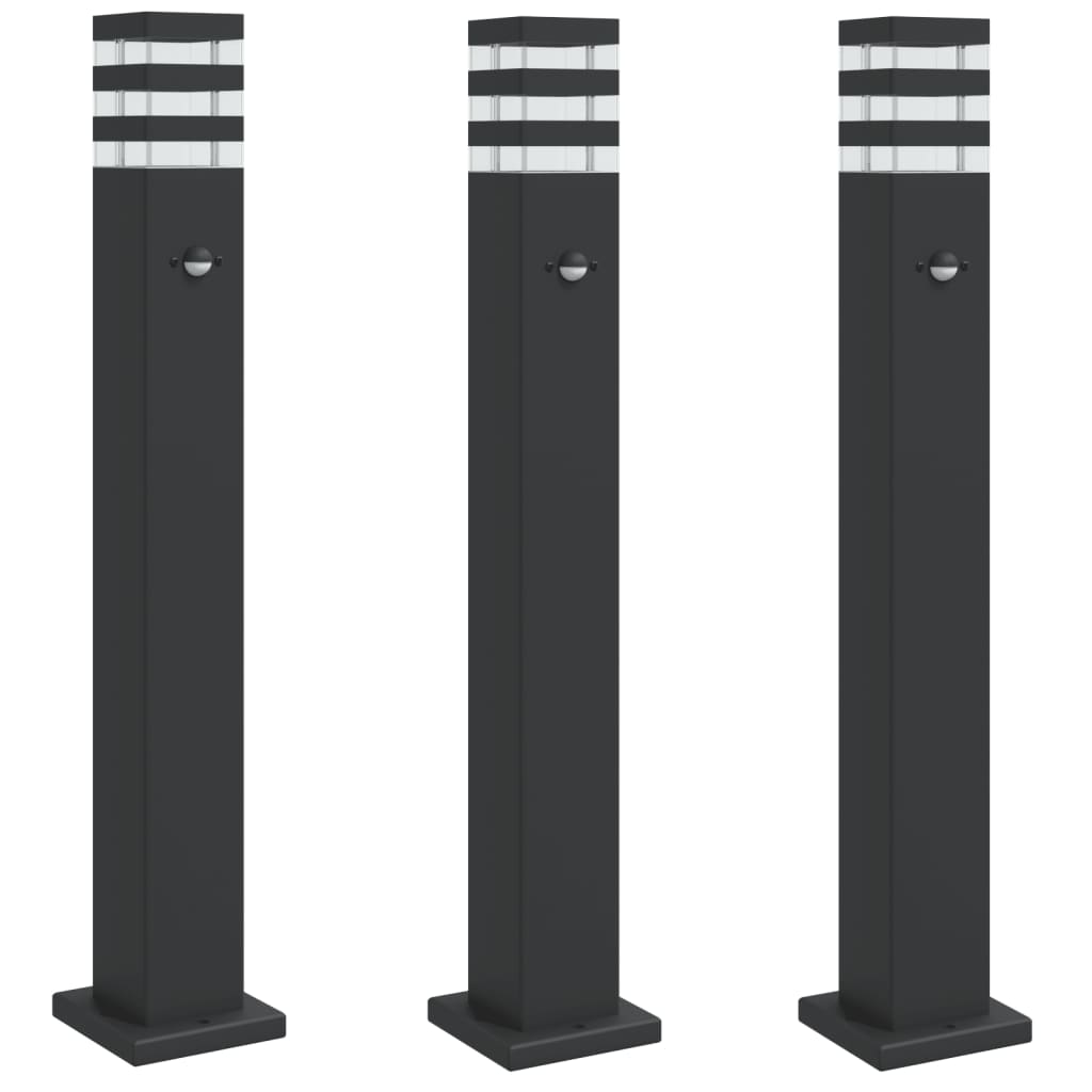 Lampade Terra Per Esterni Con Sensori 3Pz Nere 80Cm Alluminio 80 Cm