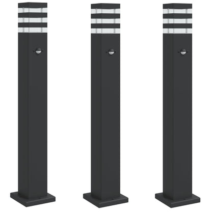 Lampade Terra Per Esterni Con Sensori 3Pz Nere 80Cm Alluminio 80 Cm