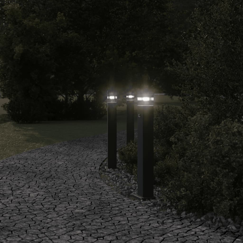 Lampade Terra Per Esterni Con Sensori 3Pz Nere 80Cm Alluminio 80 Cm