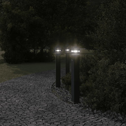 Lampade Terra Per Esterni Con Sensori 3Pz Nere 80Cm Alluminio 80 Cm