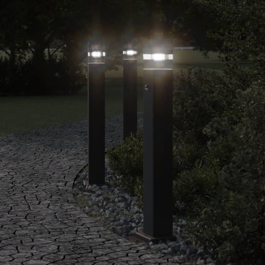 Lampade Terra Per Esterni Con Sensori 3Pz Nere 80Cm Alluminio 80 Cm