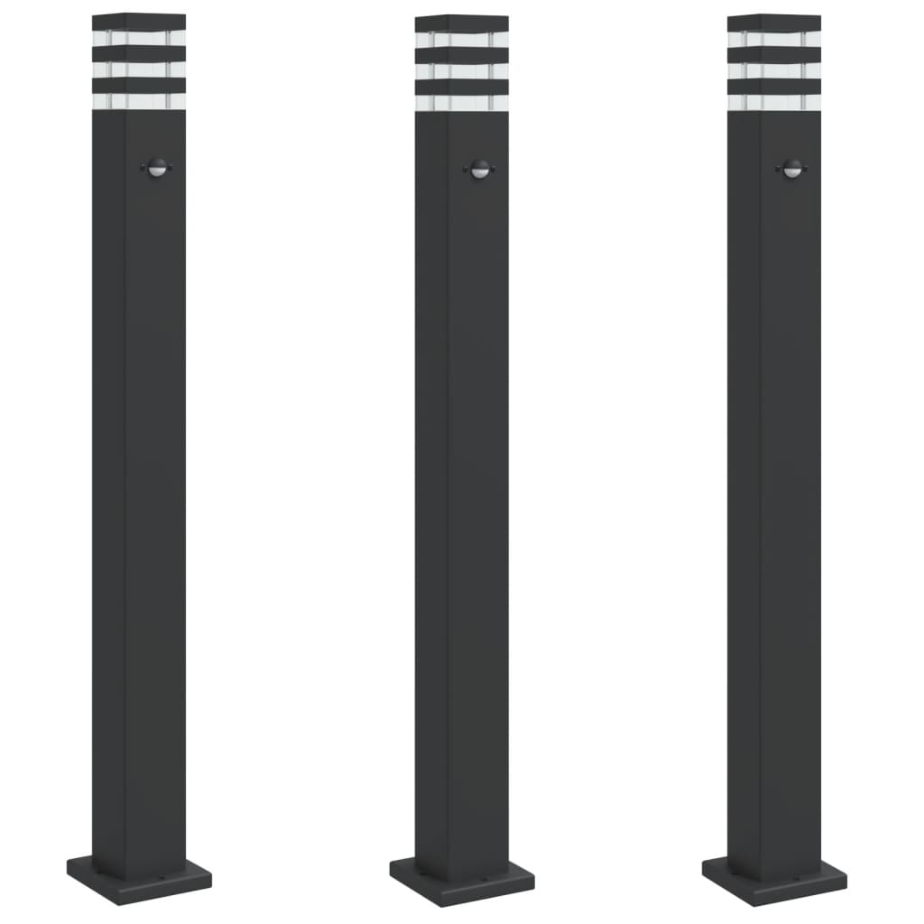 Lampade Terra Per Esterni Con Sensori 3Pz Nere 110Cm Alluminio Argento 110 Cm