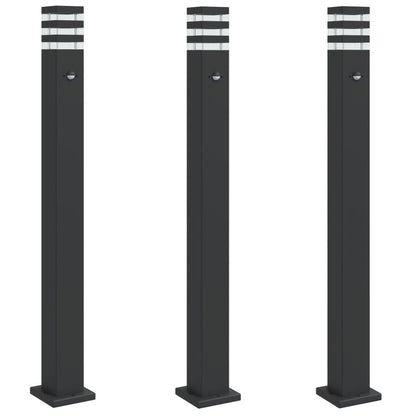 Lampade Terra Per Esterni Con Sensori 3Pz Nere 110Cm Alluminio Argento 110 Cm