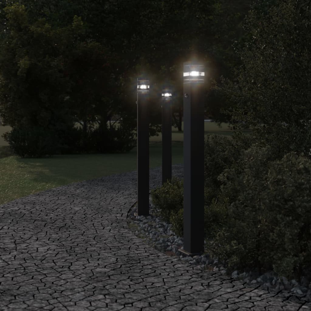 Lampade Terra Per Esterni Con Sensori 3Pz Nere 110Cm Alluminio Argento 110 Cm