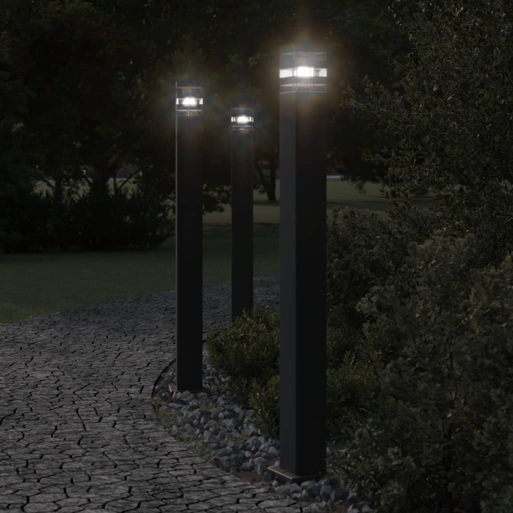Lampade Terra Per Esterni Con Sensori 3Pz Nere 110Cm Alluminio Argento 110 Cm