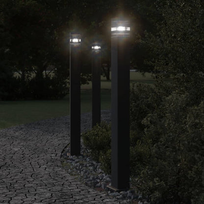Lampade Terra Per Esterni Con Sensori 3Pz Nere 110Cm Alluminio Argento 110 Cm