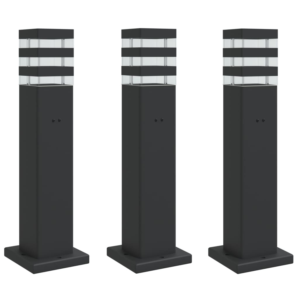 Lampade Da Terra Per Esterni 3Pz Nere Alluminio Argento 50 Cm