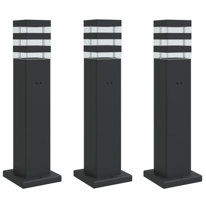 Lampade Da Terra Per Esterni 3Pz Nere Alluminio Argento 50 Cm
