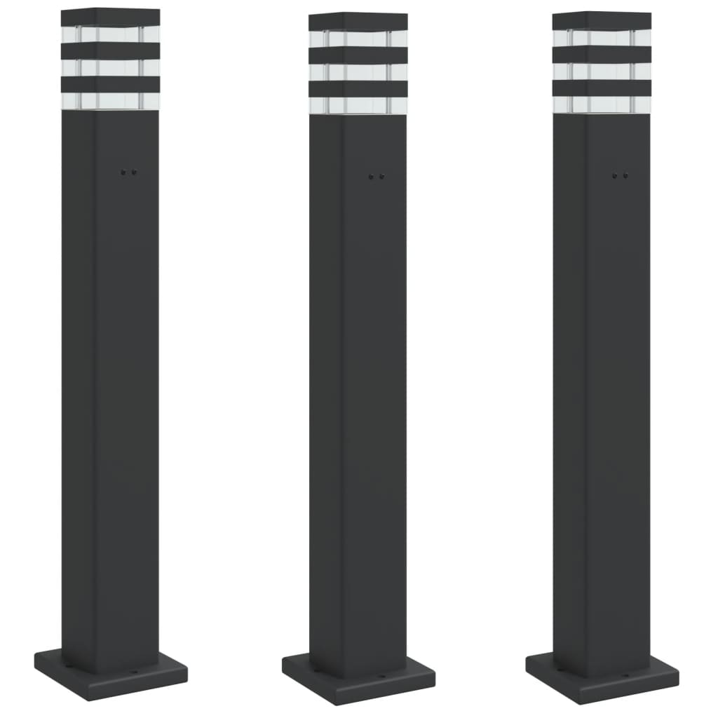 Lampade Da Terra Per Esterni 3Pz Nere Alluminio 80 Cm