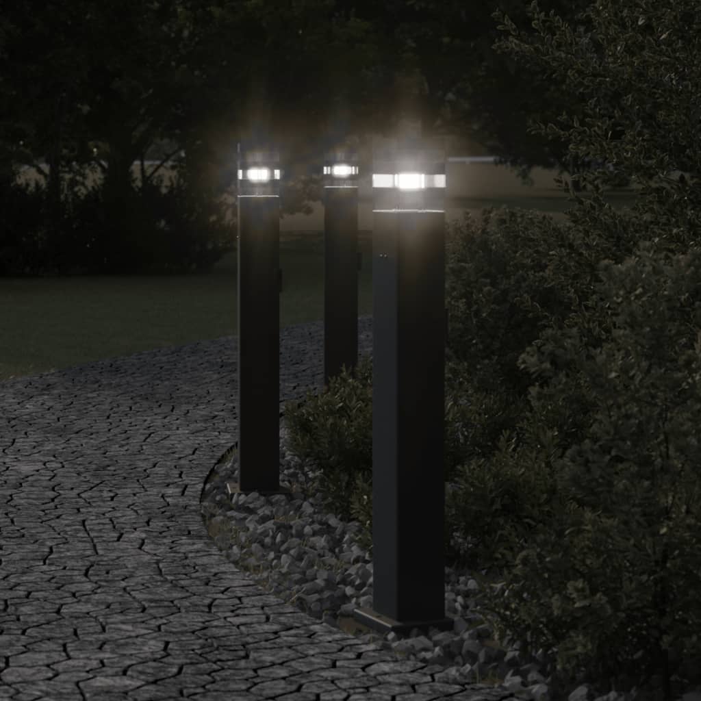 Lampade Da Terra Per Esterni 3Pz Nere Alluminio 80 Cm