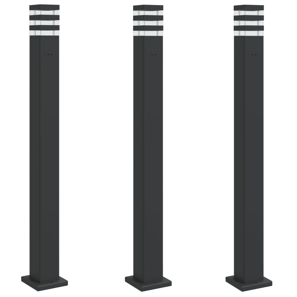 Lampade Da Terra Per Esterni 3Pz Nere 110Cm Alluminio Argento 110 Cm