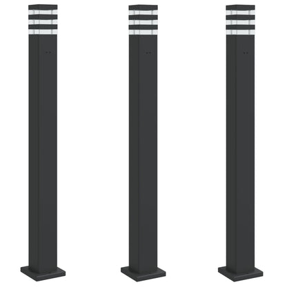 Lampade Da Terra Per Esterni 3Pz Nere 110Cm Alluminio Argento 110 Cm