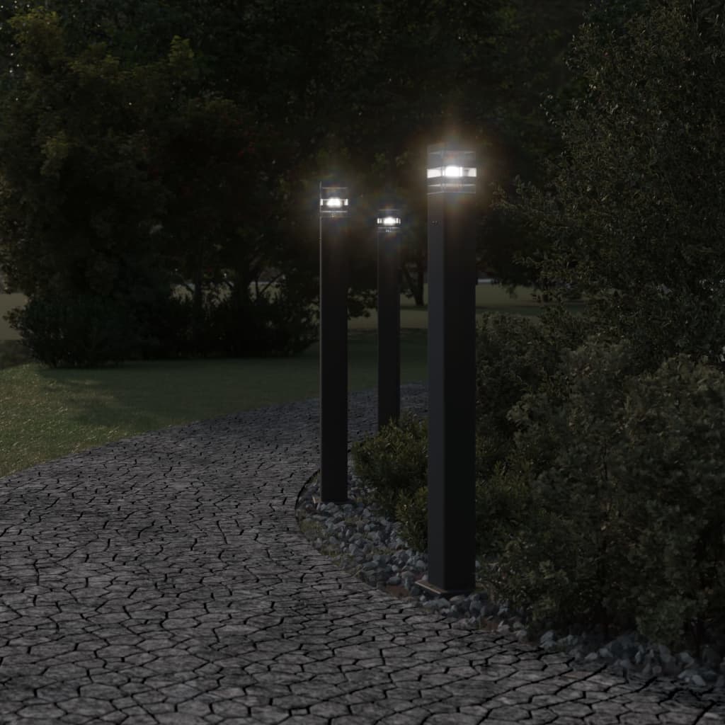 Lampade Da Terra Per Esterni 3Pz Nere 110Cm Alluminio Argento 110 Cm