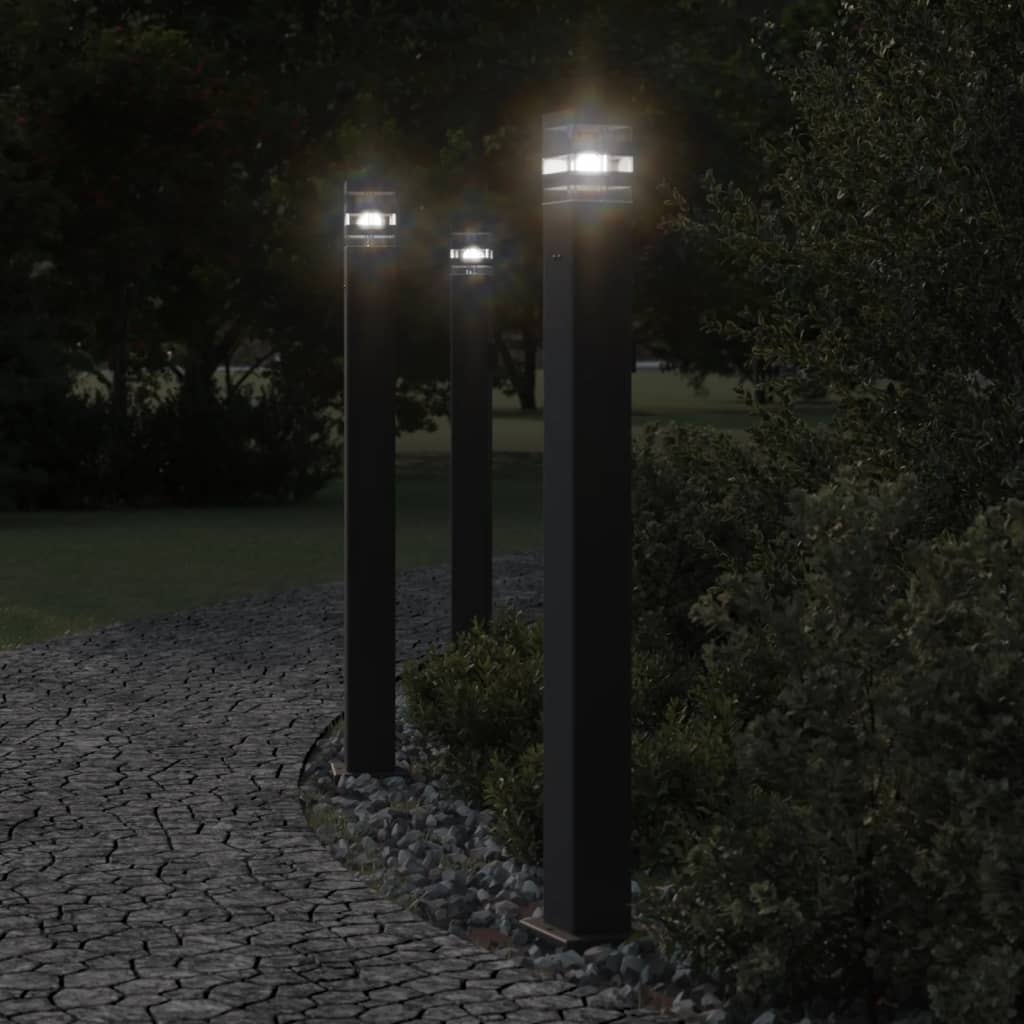 Lampade Da Terra Per Esterni 3Pz Nere 110Cm Alluminio Argento 110 Cm