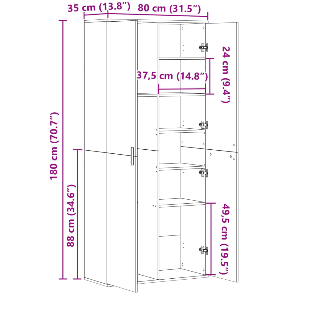 Credenza 80X35X180 Cm In Legno Multistrato