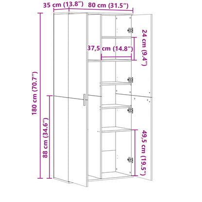 Credenza 80X35X180 Cm In Legno Multistrato