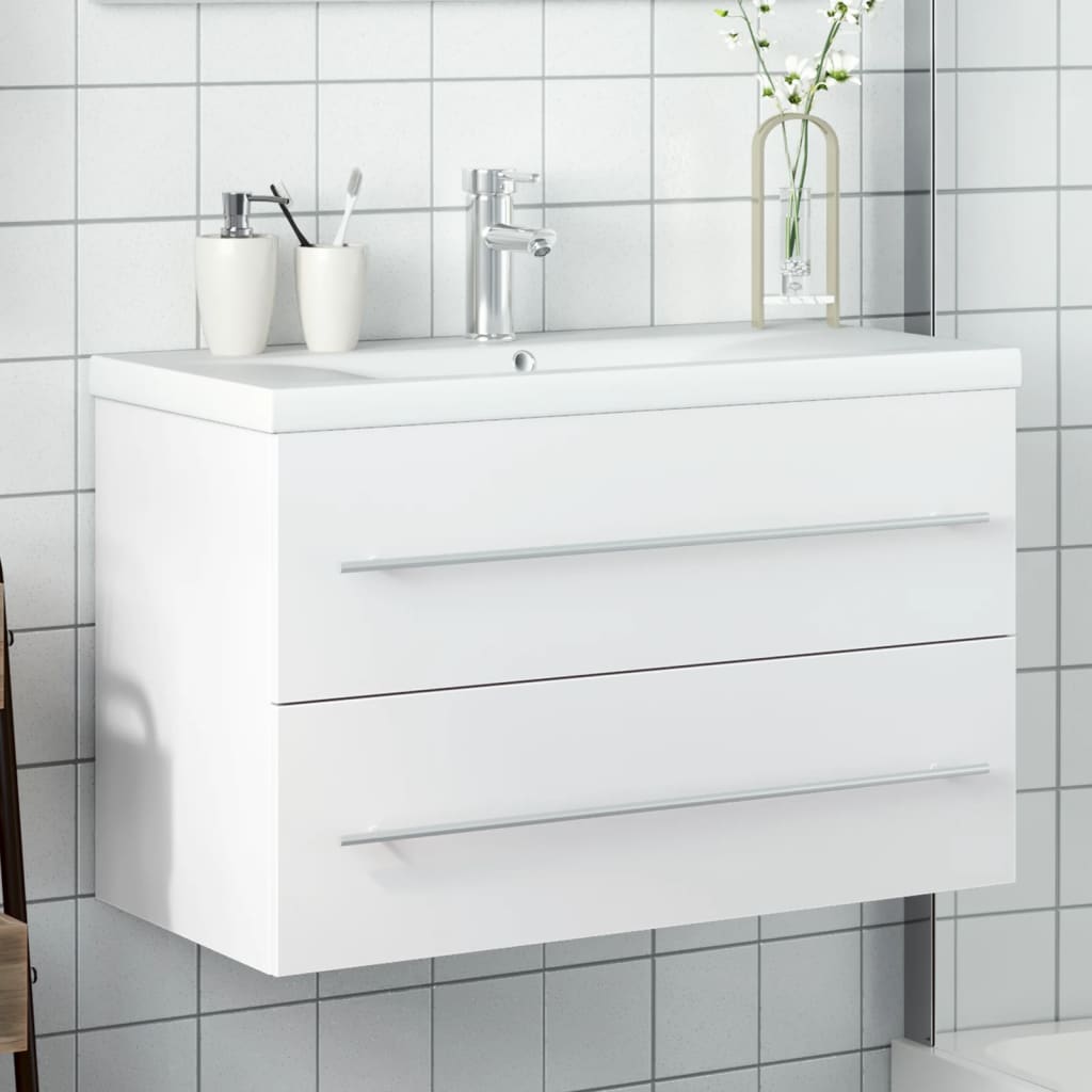 Mobile Con Lavabo Integrato In Legno Multistrato Bianco