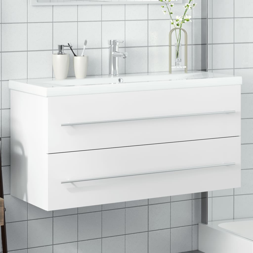 Mobile Con Lavabo Integrato In Legno Multistrato Bianco