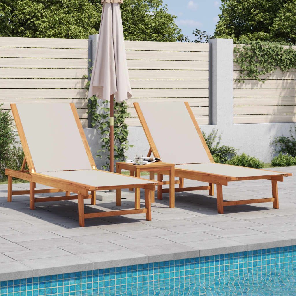 Lettini Prendisole 2 Pz E Tavolo Legno Acacia/Textilene