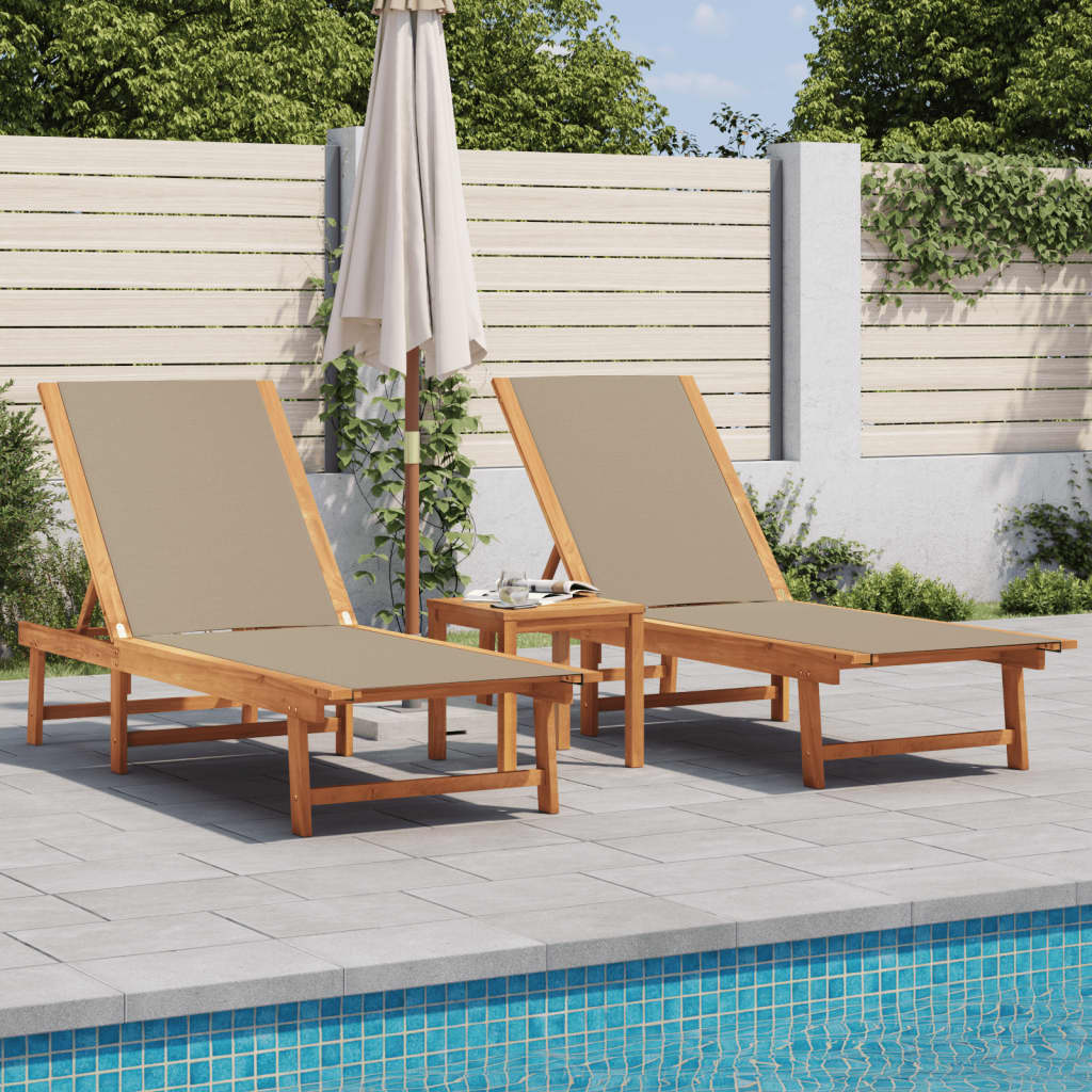 Lettini Prendisole 2 Pz E Tavolo Legno Acacia/Textilene