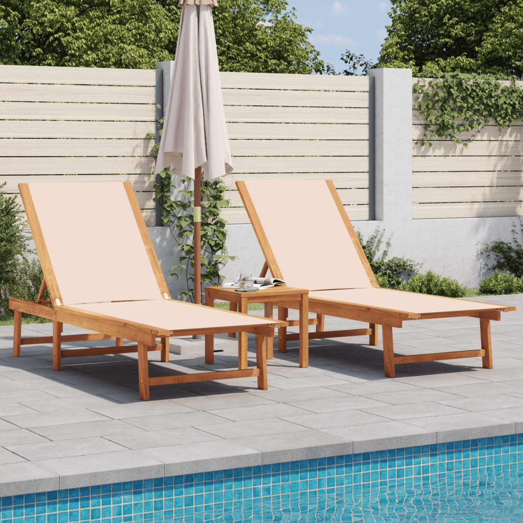 Lettini Prendisole 2 Pz E Tavolo Legno Acacia/Textilene
