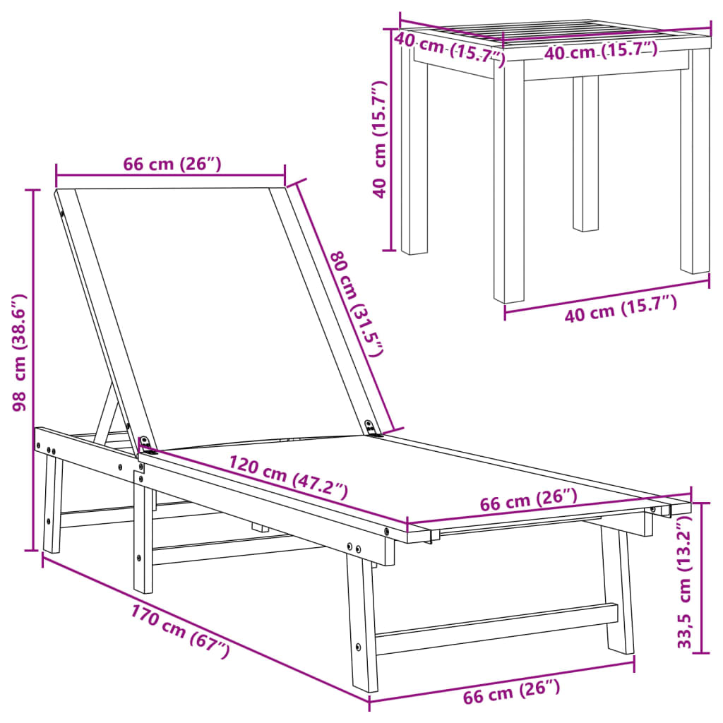 Lettini Prendisole 2 Pz E Tavolo Legno Acacia/Textilene