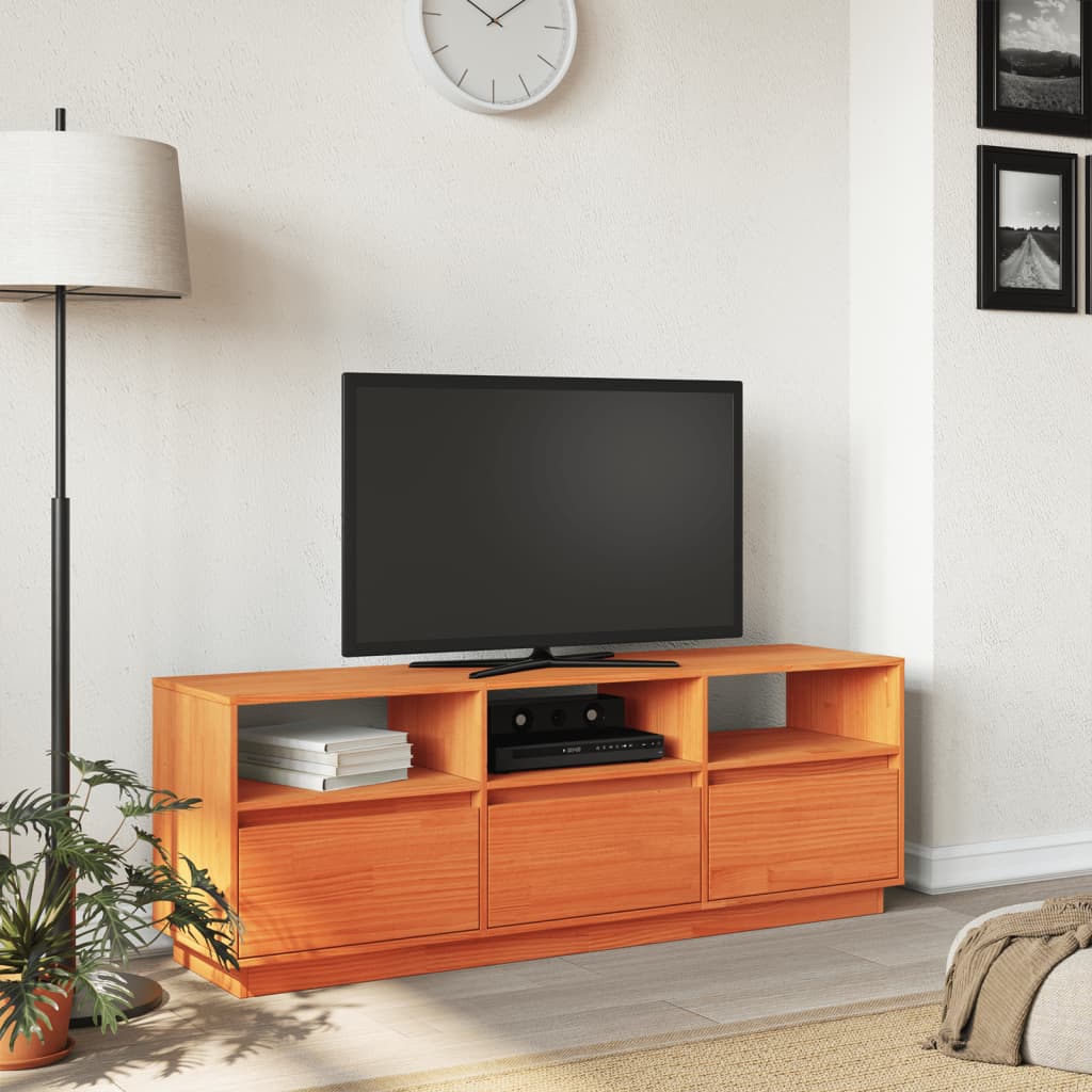 Mobile Tv Marrone Cera 140X37X50 Cm Legno Massello Di Pino
