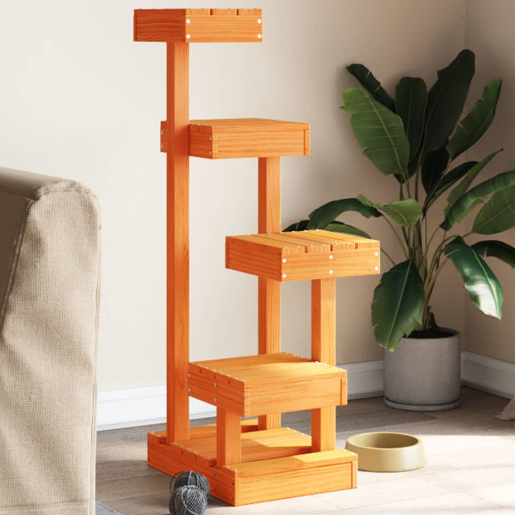 Albero Per Gatti 45,5X49X103Cm In Legno Massello Di Pino