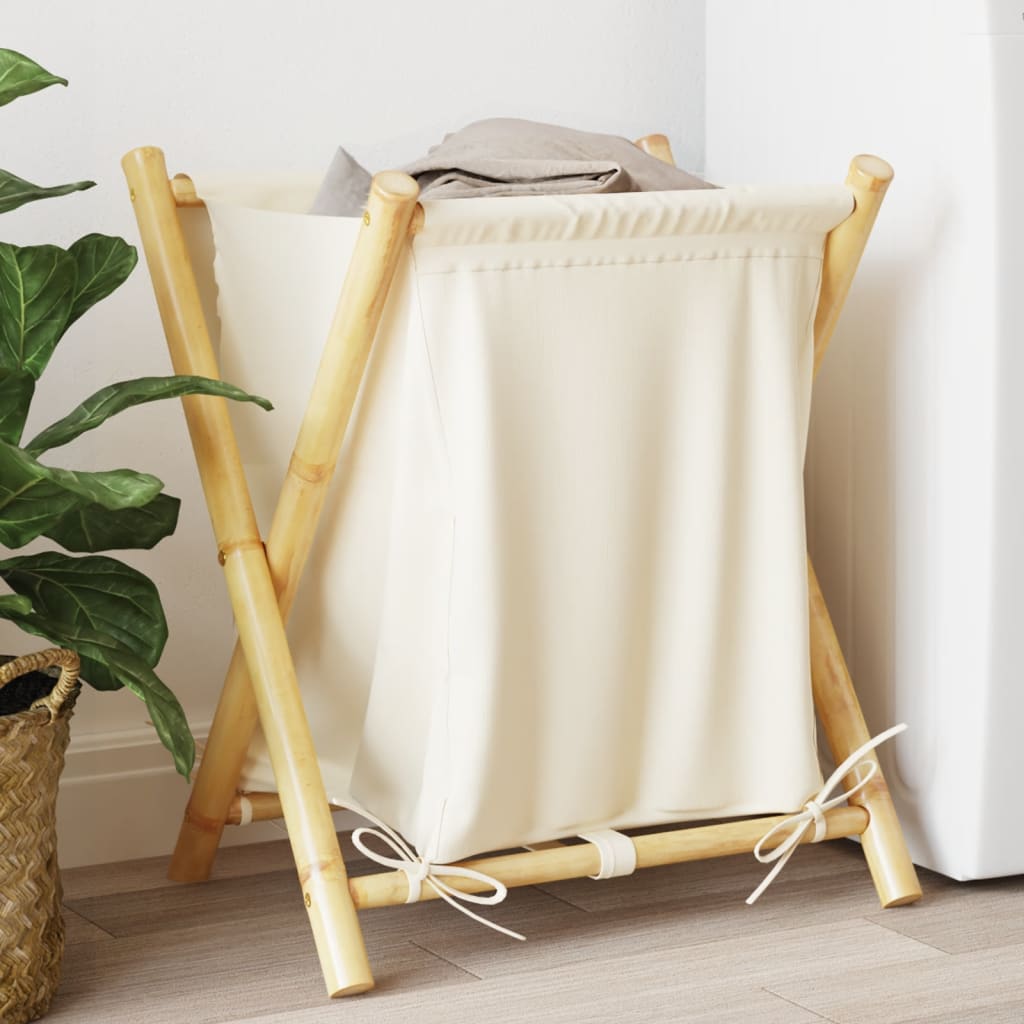 Cesto Per Biancheria Bianco Crema 45X55X63,5 Cm In Bambù