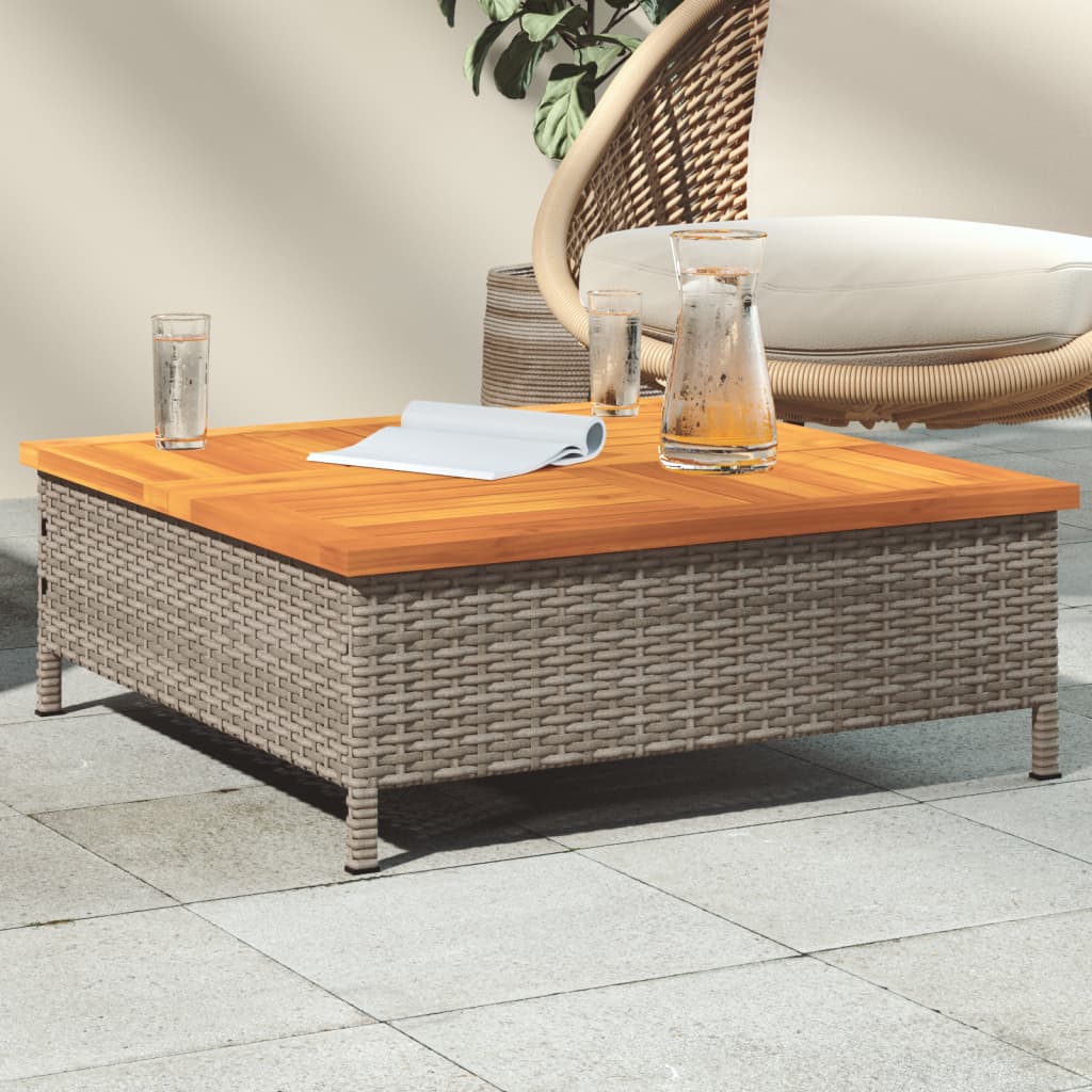Tavolo Da Giardino 70X70X25Cm In Rattan E Legno Di Acacia