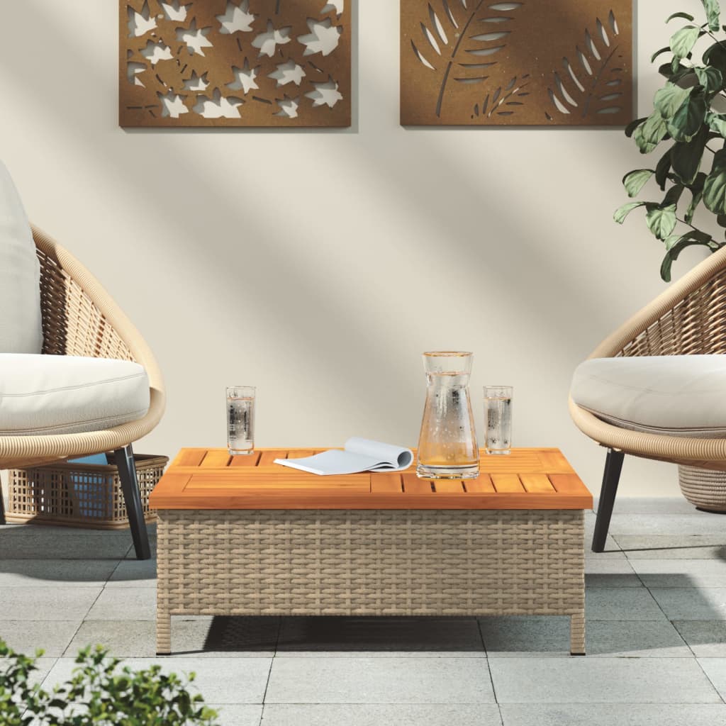 Tavolo Da Giardino 70X70X25Cm In Rattan E Legno Di Acacia