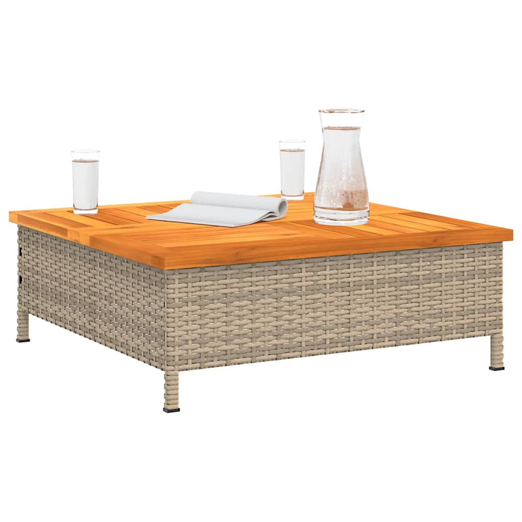 Tavolo Da Giardino 70X70X25Cm In Rattan E Legno Di Acacia