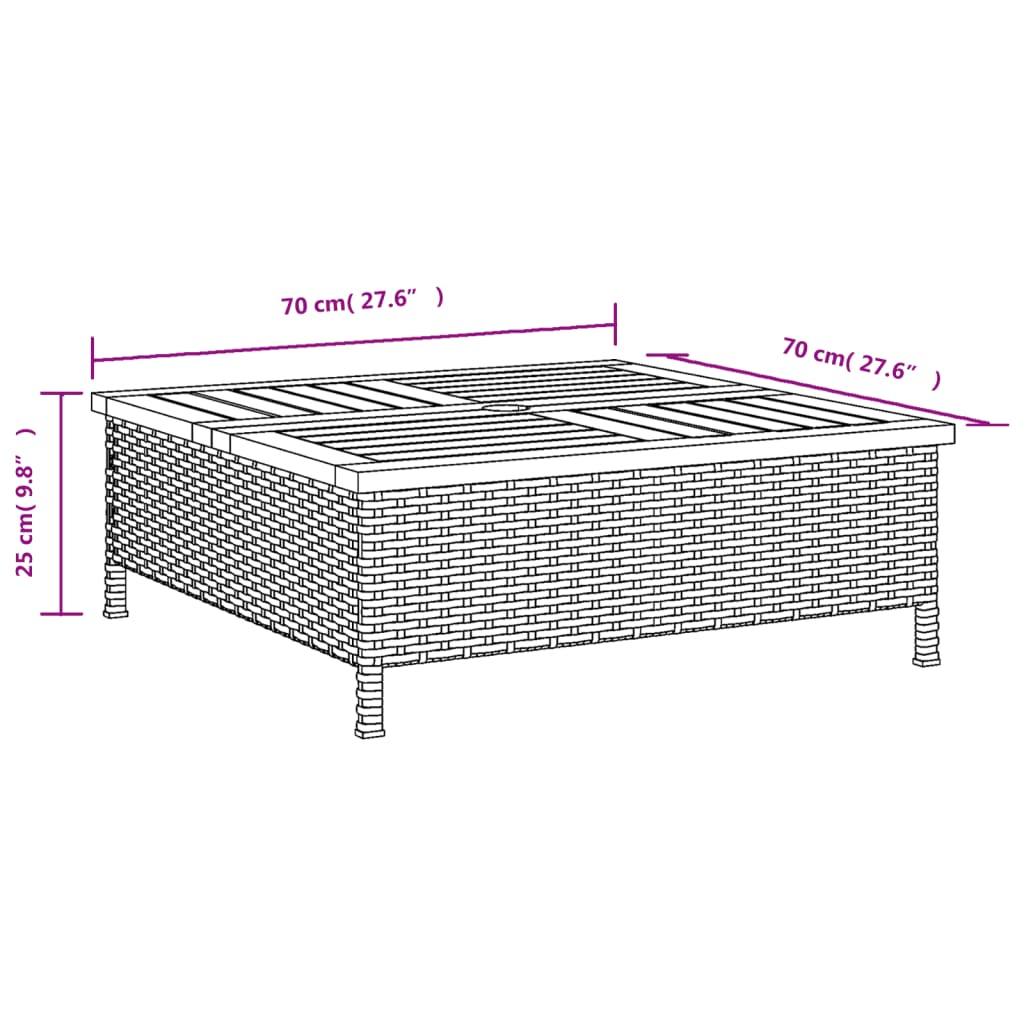 Tavolo Da Giardino 70X70X25Cm In Rattan E Legno Di Acacia