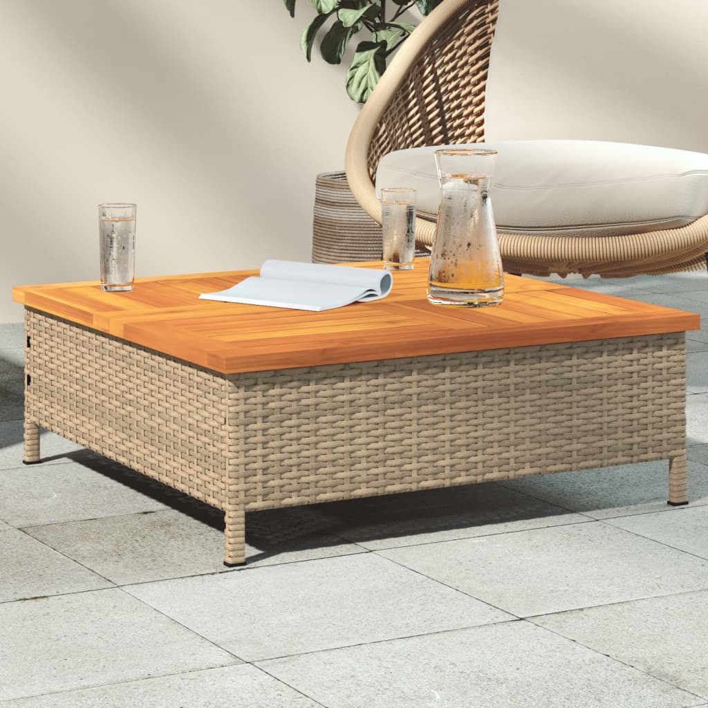 Tavolo Da Giardino 70X70X25Cm In Rattan E Legno Di Acacia