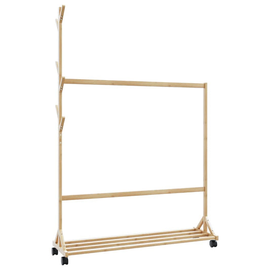 Appendiabiti Con Ganci E Ruote 100X35X157 Cm In Bambù Legno Antico